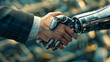 handshake between person in a business suit and an android