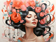 Girl Flowers Portrait Surreal Illustration Art