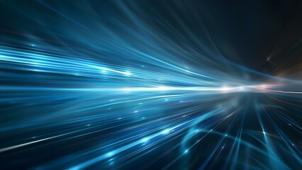 Poster - Abstract digital art: Blue light rays and stripes on dark background. Concept Abstract Art, Digital Design, Blue Light Rays, Dark Background, Stripes