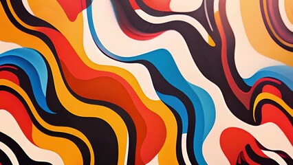 Poster - A boldly colored abstract painting featuring intertwining waves of red, blue, yellow, and black.
