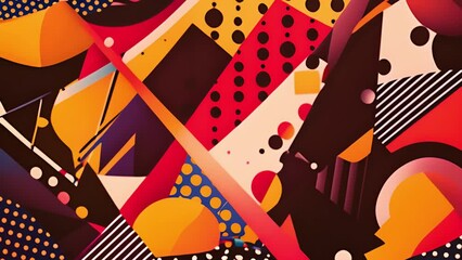 Poster - A dynamic composition featuring a mix of shapes, dots, and lines in a vivid color palette.