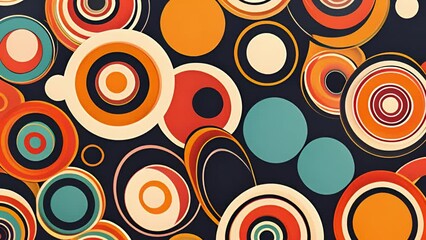 Poster - Various colored circles scattered on a dark black background, creating a visually striking and colorful composition.