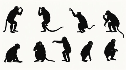 Wall Mural - Monkey Silhouette Vector Collection: Diverse Poses for Wildlife and Graphic Designs