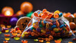 Trick or Treat Delight, Colorful Bags Overflowing with Halloween Candy