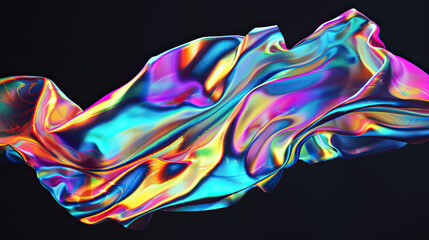 cloth floating shape liquid holographic with dripping melted, Isolated on black background