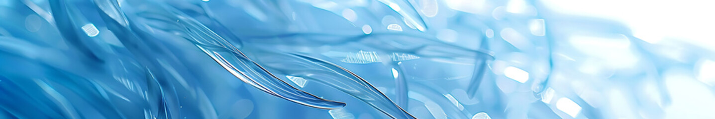 Poster - Blue seaweed background with intertwined, large and thick, matte and translucent elements, with copy space. Soft gradient from light blue to dark blue, sense of depth, high resolution
