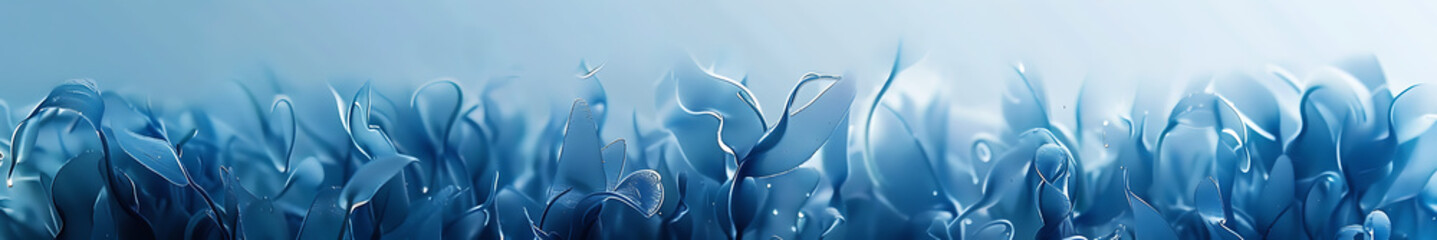 Poster - Blue seaweed background with intertwined, large and thick, matte and translucent elements, with copy space. Soft gradient from light blue to dark blue, sense of depth, high resolution