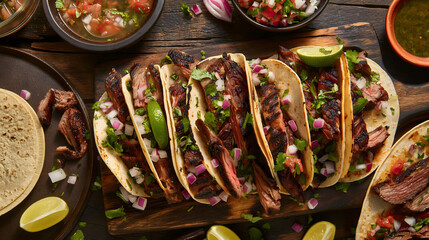 Wall Mural - Delicious Beef Tacos on a Plate with Fresh Garnishes