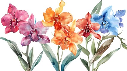 Canvas Print - Watercolor set of tropical orchid flowers for versatile creative projects such as stationery. Concept Watercolor, Tropical, Orchid Flowers, Creative Projects, Stationery