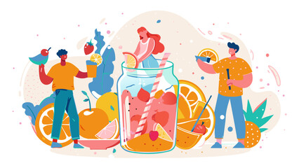 Wall Mural - Vibrant Summer Refreshment Concept with People and Fruit Illustration