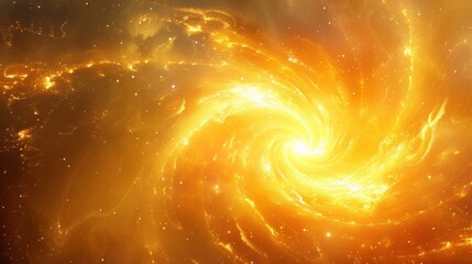 Wall Mural - A spiral galaxy with a bright yellow center surrounded by dark space, AI