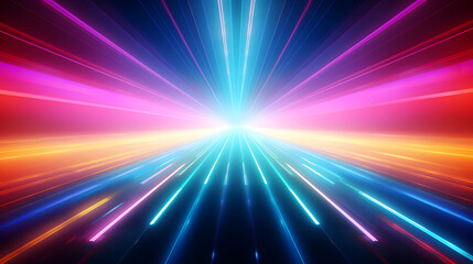 Bright colorful neon rays and glowing lines poster background