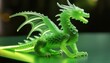 Amazing dragon made of bright green neon wires, photorealistic, detailed, contrasting