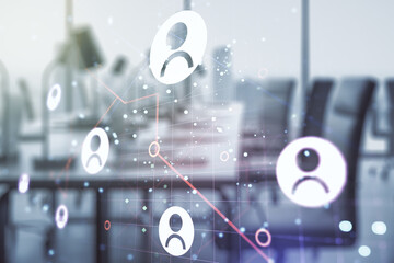 Aufkleber - Abstract virtual social network concept on a modern furnished office background. Multiexposure