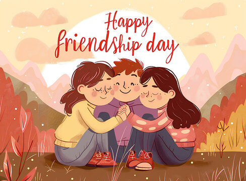 Abstract vector illustration design for a greeting card on Happy International Friendship Day, depicting a group of friends seen from the back