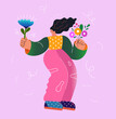 Vector Illustration with fashion girl. The girl is holding a bouquet