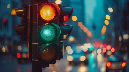 Aufkleber - A traffic signal changing from red to green, symbolizing the flow of vehicles