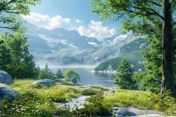 Wall Mural - Mountains, lake and trees