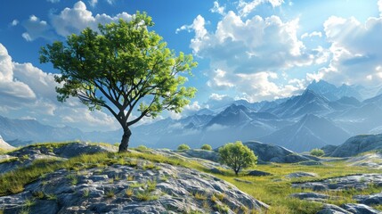 Canvas Print - Green hills and blue sky