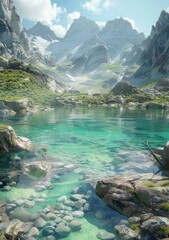 Poster - rocks in the water of a mountain lake