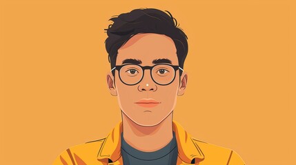 Wall Mural - Portrait of a young man with glasses and a yellow jacket