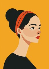 Wall Mural - Portrait of a Woman with Black Hair and Red Headband