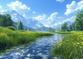 Canvas Print - Alpine Mountain River Landscape