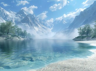 Wall Mural - Mountains, lake and sky