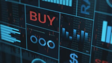 Sticker - Financial charts background animation, futuristic interface, concept for stock market or online trading (3d render)