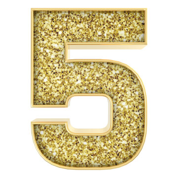 5 Number Gold 3D Render