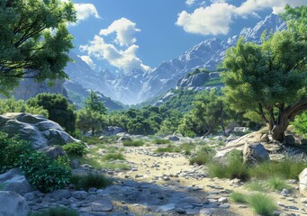 Poster - Rocky valley between green mountains