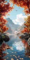 Canvas Print - Colorful Autumn Mountain Lake Scenery