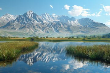 Poster - Mountains and lake reflecting the sky