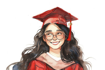 Wall Mural - A drawing of a girl proudly wearing a graduation cap and gown