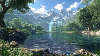 Wall Mural - Mountains, lake and trees