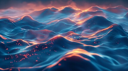 Poster - Blue and orange abstract waves background