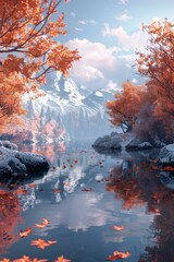 Canvas Print - Tranquil Autumn Mountain Lake Scenery