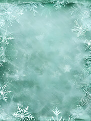 Wall Mural - A snowy background with a white frame and a snowflake design. The snowflakes are scattered throughout the frame, creating a sense of movement and depth