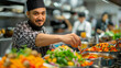 Muslim male chef cooking halal food
