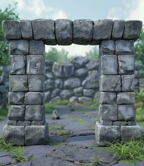 Poster - gray stone gate in a fantasy world