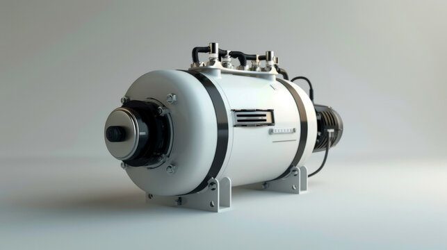 A modern industrial vacuum pump depicted in a 3D rendering, set against a white background, emphasizing sleek design and functionality.