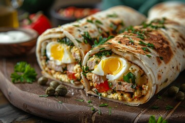 Wall Mural - Tunisian Brik with egg, tuna, and capers in a crispy wrapper