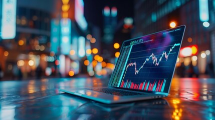 Poster - Stock market data displayed on a laptop screen, online trading concept