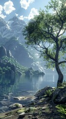 Poster - Mountains, Trees and Water