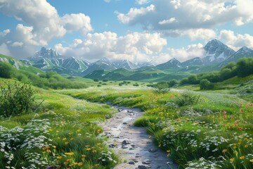 Wall Mural - The Beauty of Nature Landscape Mountain Field Flowers