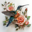 hyperrealistic hummingbird with roses 