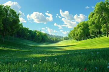 Canvas Print - Green rolling hills under blue sky