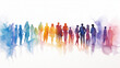 © Spear - Multicolored Spectrum Silhouettes of People Celebrating Unity and Diversity on White Background - Vibrant Watercolor Illustration of Community and Joy