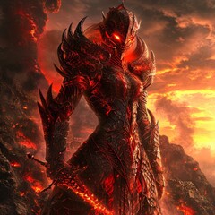 Wall Mural - medieval fantasy dragon slayer female warrior