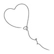 continuous line drawing of balloon heart shape isolated on transparent background. Vector illustration